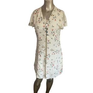 VTG 90s Boutique Europa Ditsy Floral Rayon Mini Dress Yelow Button Front Size 8